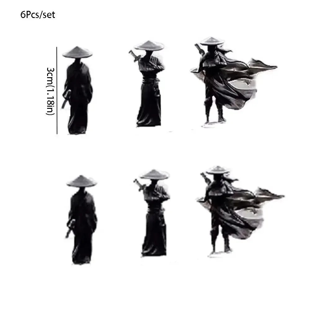 6Pcs/set Mini Chinese Swordsman Figure Exquisite Ancient Car Statue Ornament Cartoon Swordsman Miniatures Interior Decor