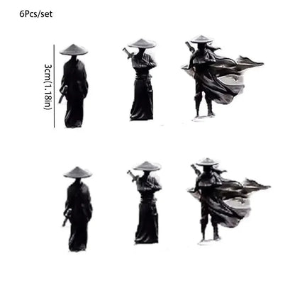 6Pcs/set Mini Chinese Swordsman Figure Exquisite Ancient Car Statue Ornament Cartoon Swordsman Miniatures Interior Decor