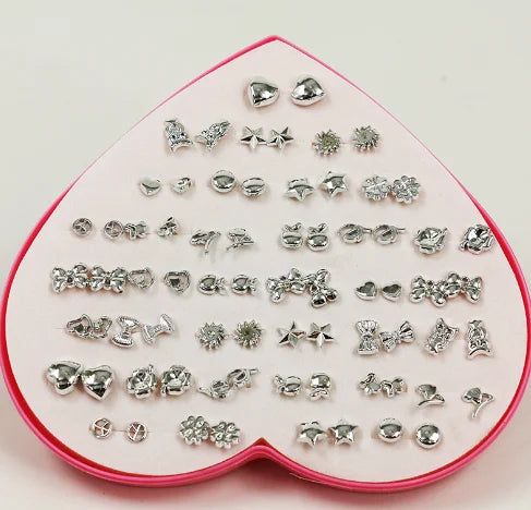 New Design Random 36 Pairs/Lot Lovely Mini Earing Cute Snowflakes Cat Butterfly Stud Earrings For Girl Fashion Daily Ear Jewe