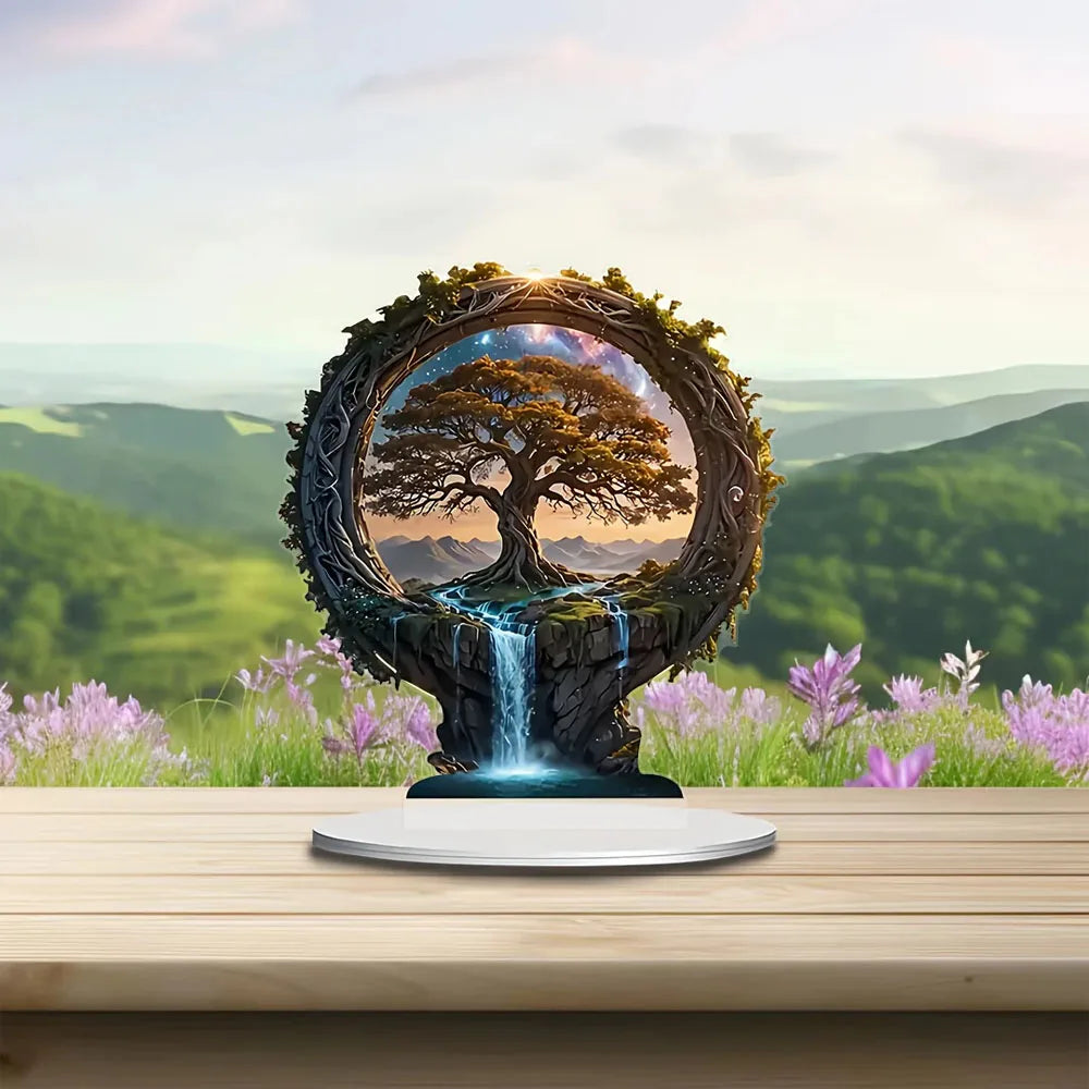 1pc Art Deco Acrylic Tree of Life Decor - 2D Flat Printing, Plant Theme, Tabletop Display, Multipurpose for Home & Office