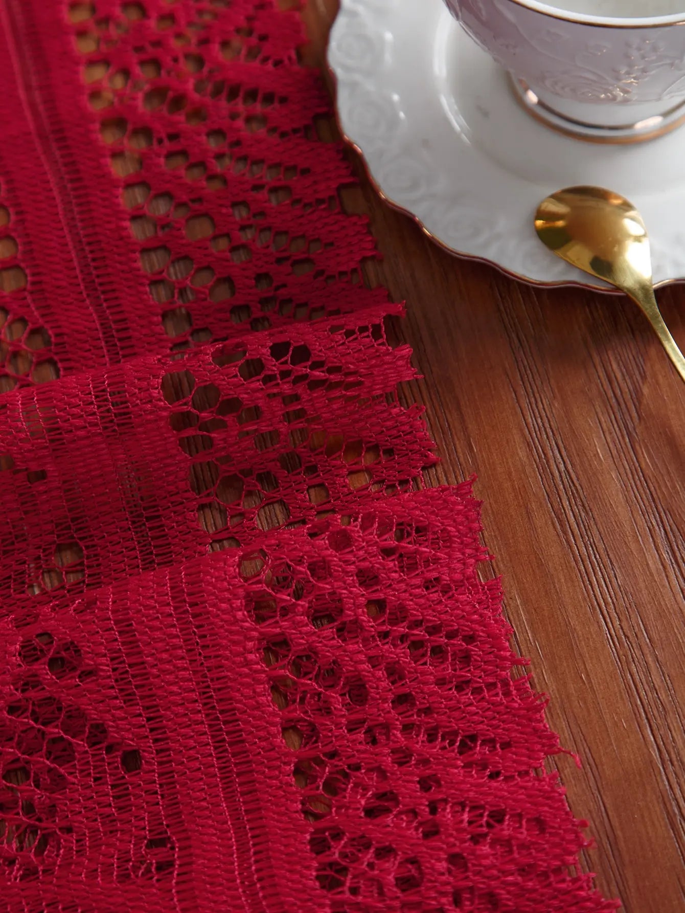 Red Lace Table Cloth Runner for Wedding Banquet Decorations, Christmas Party Table Decor, Red, 13 x 59 Inch