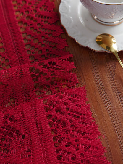 Red Lace Table Cloth Runner for Wedding Banquet Decorations, Christmas Party Table Decor, Red, 13 x 59 Inch
