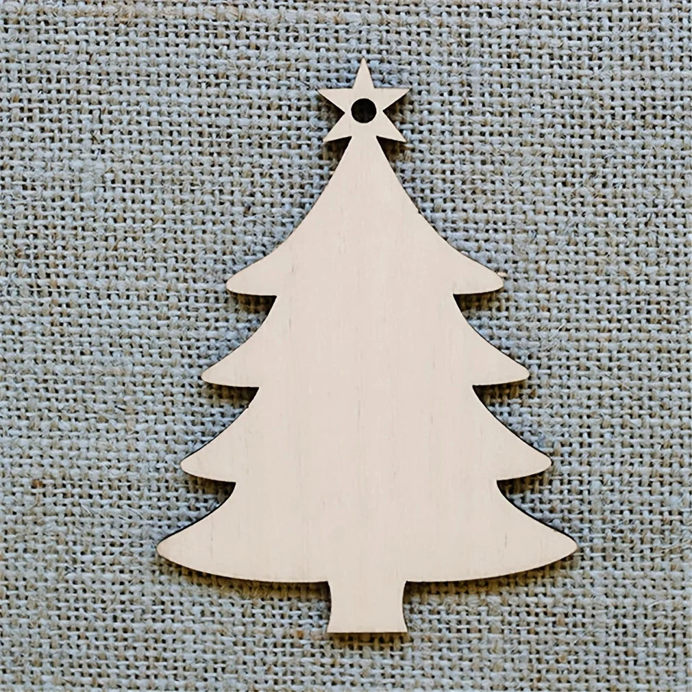 10Pcs Christmas Tree Shape Wooden Crafts Hanging Ornaments Unfinished Christmas Tree Pendant Decoration Wood Slices for Craft