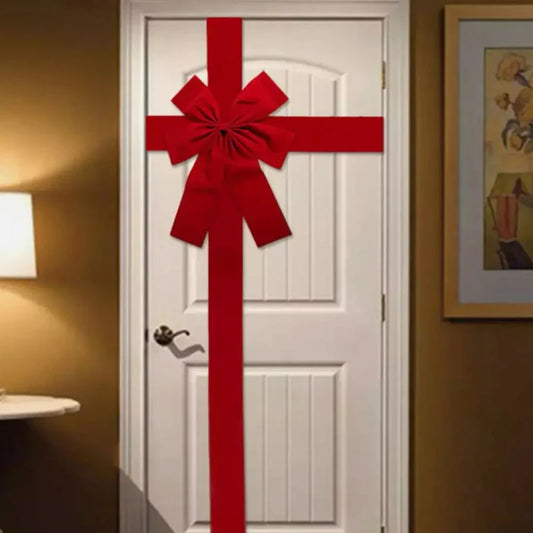 Christmas Front Door Decoration Hanging Bow Knot Imitation Linen Ribbon New Year Xmas Front Door Decor Big Bow Diy Material