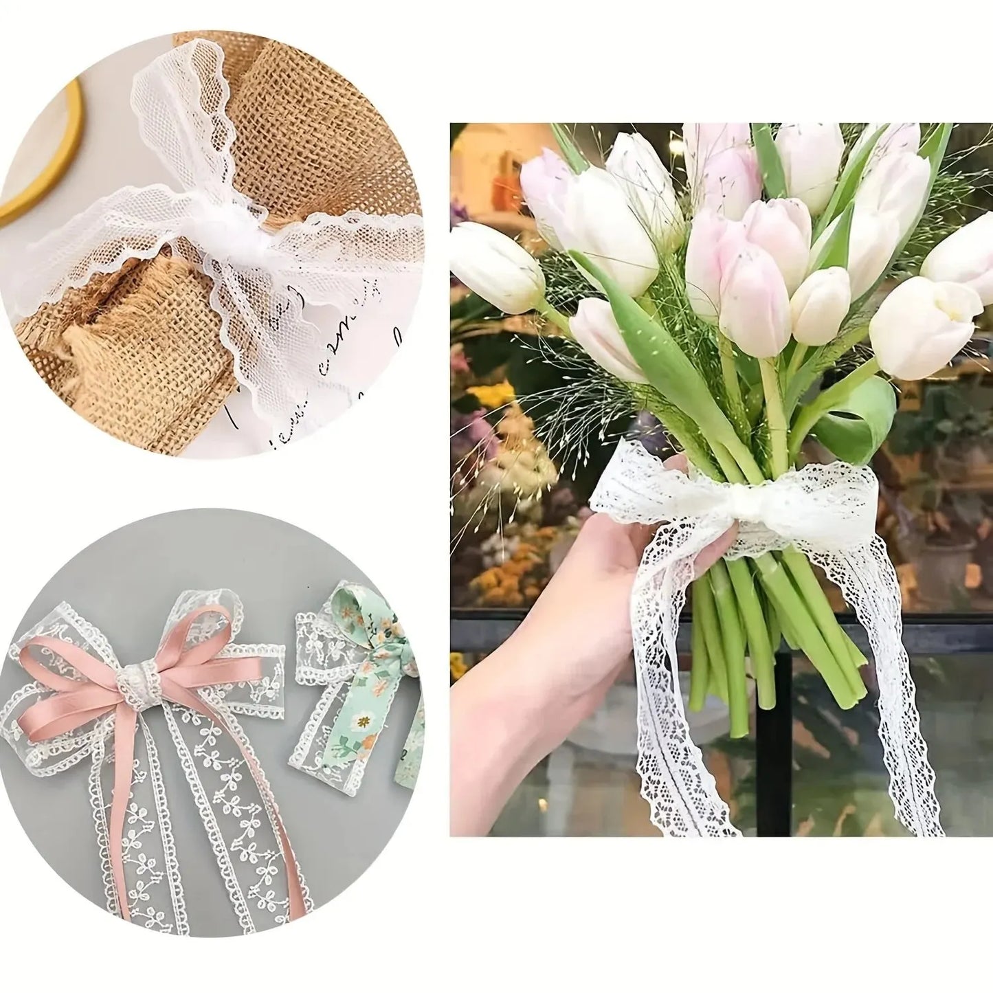 Wedding Decoration, White Lace Ribbon Trim, 10.9 Yards for Gift Wrapping, Sewing Crafts, Dress Decoration, Wedding Decor