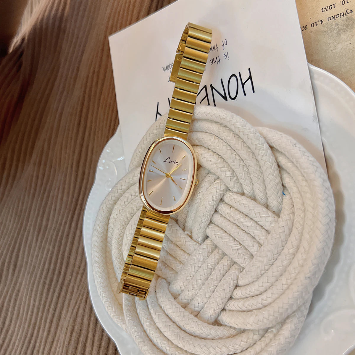 1pc New Fashionable Women's Watch With Gold Bracelet, Vintage & Luxury Ins Style, Elegant & Versatile Quartz Watch ladies wat