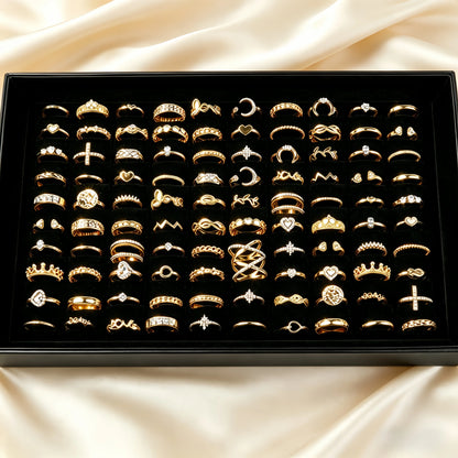 20/30/50Pcs/Lot Elegant Bohemia Heart Moon Rings Set For Women Mix Style Fashion Jewelry For Birthday Daily Wear