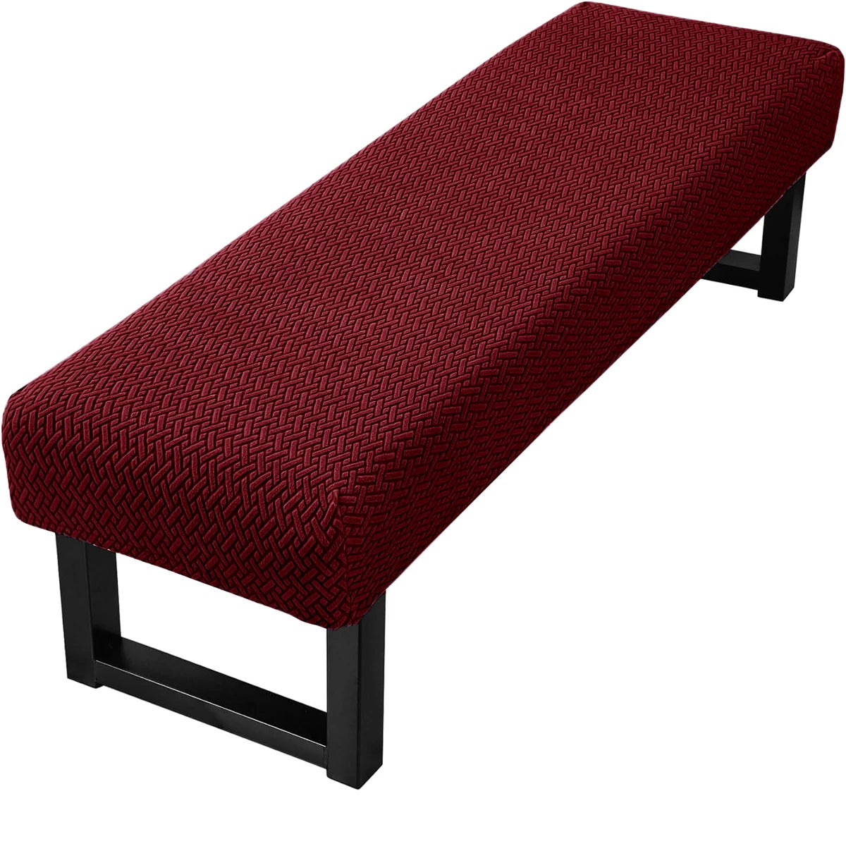 Stretch Jacquard Dining Bench Cover Living Room Anti-Dust Removable Bench Slipcover Washable Bench Seat Protector - Burgundy