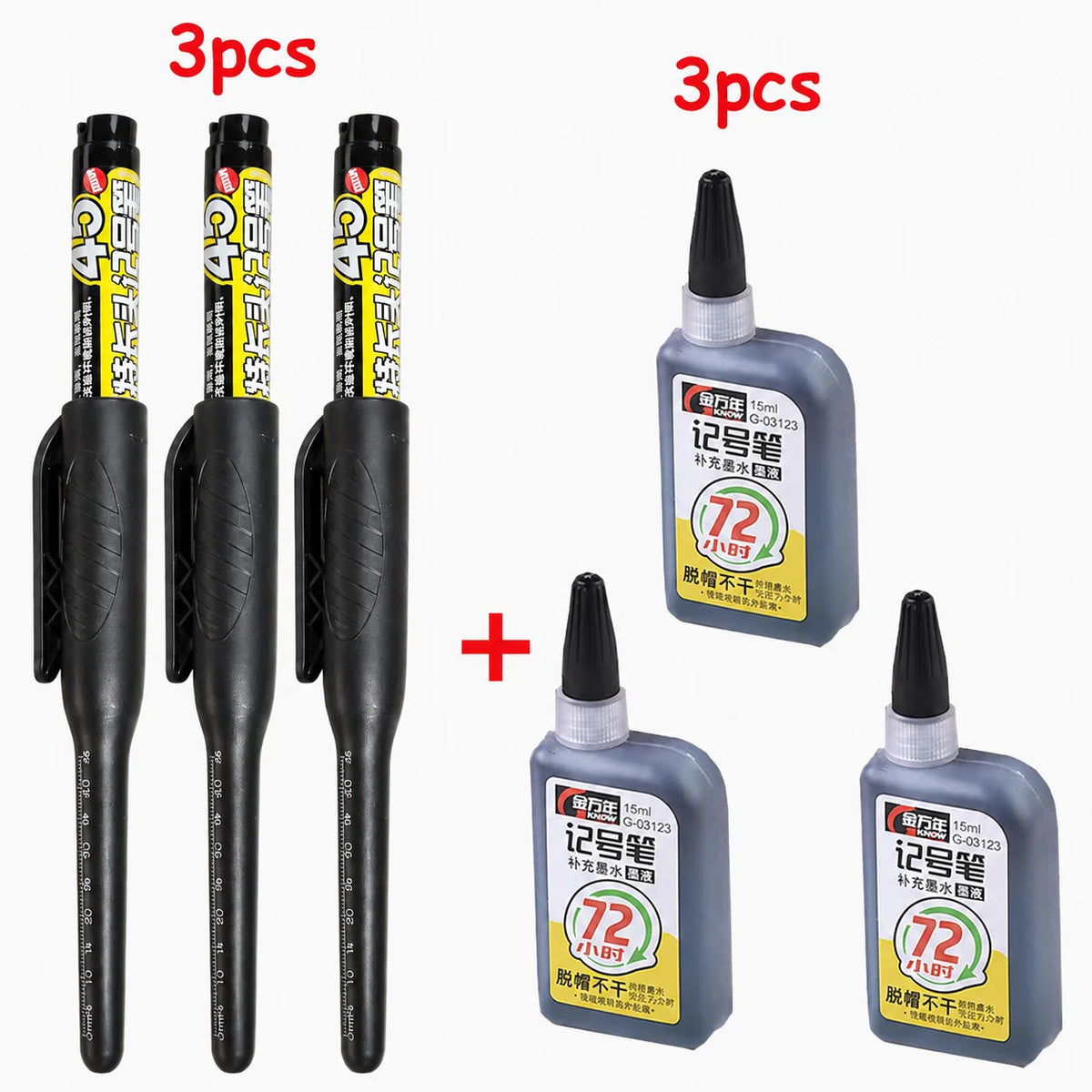 1-6Pcs 45mm Waterproof Long Head Nib Deep Hole Markers Pen Tile Carpenter Pen Multi-purpose for Woodworking Black/Blue/Red In