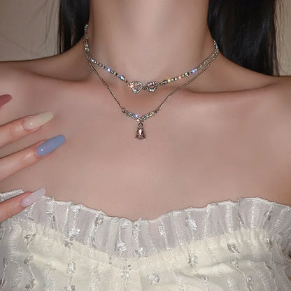Korean Fashion Sweet Heart Shaped Necklace For Women Crystal Zircon Pendant Clavicle Chain Elegant Romantic Party Gift Jewelr