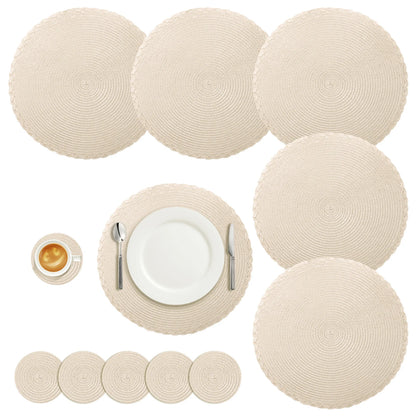 Round Braided Placemats Set of 6 Washable PP/PET Heat Resistant 34cm Table Place Mat for Kitchen Xmas Dining Table Party Deco