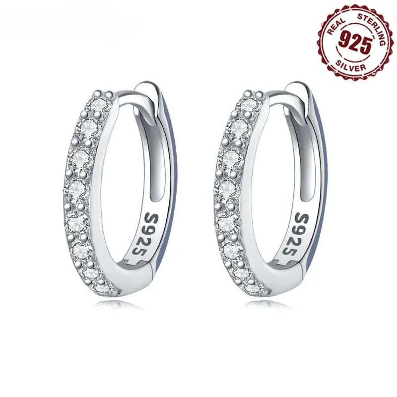 925 Sterling Silver Shining Zircon Earrings for Women Vintage Simple Round Circle Hoop Earrings Designer Party Jewelry Gifts