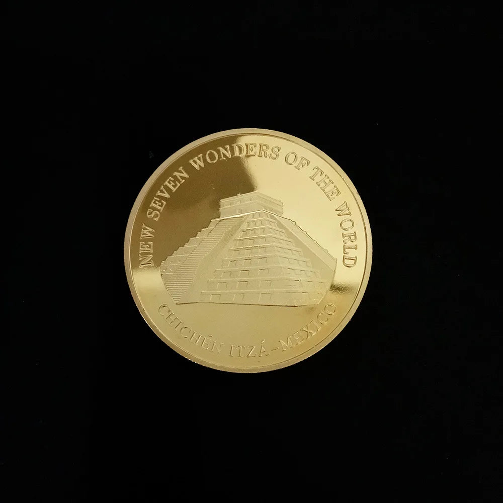 Seven Wonders of The World Coin Collection Gold-plated Commemorative Badge Travel Collection Coin - E