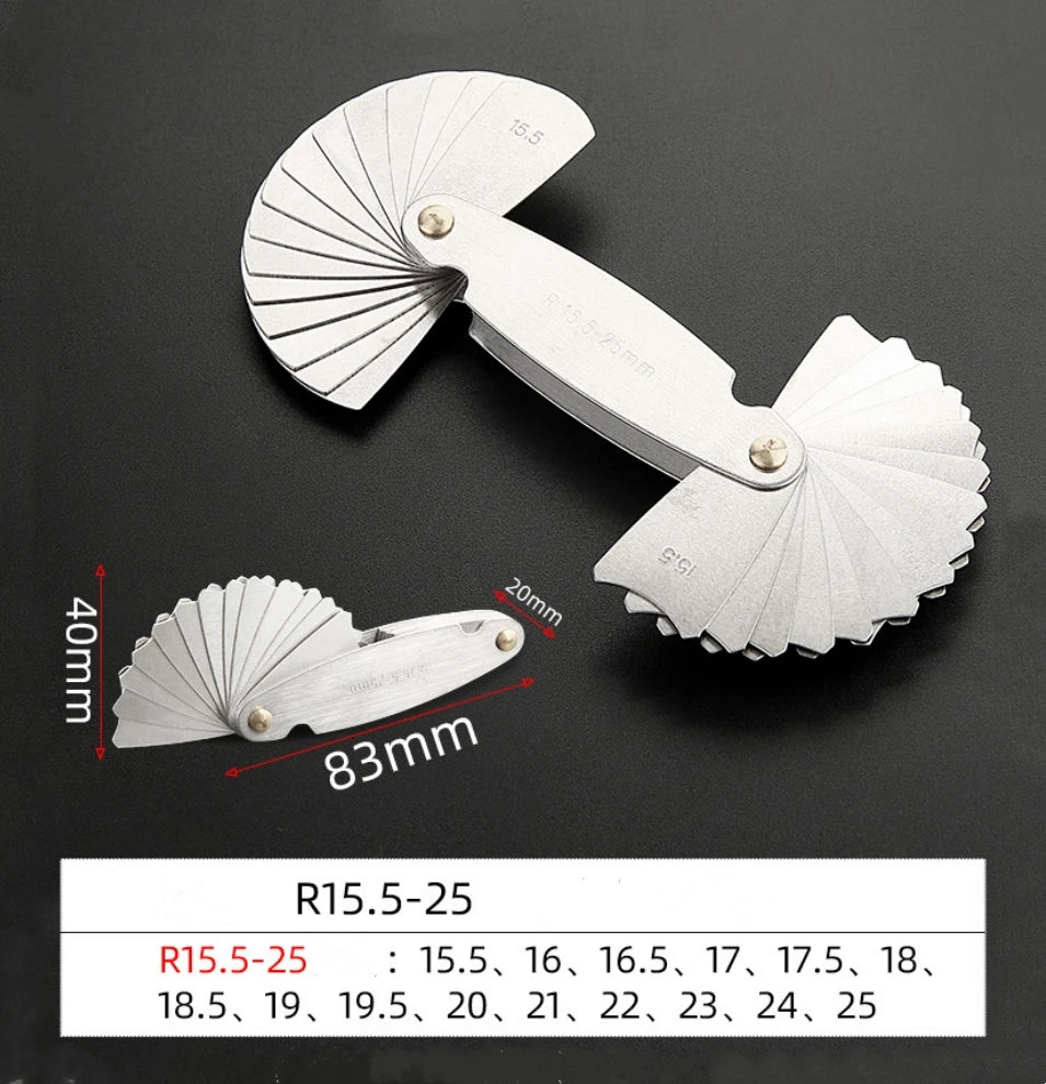 Measuring Tool for Radius Gauge 0.3-7mm High-Precision R-Gauge R7.5-15mm/R15.5-25mm/R25-50mm Arc Radius Measuring Tool Arc Ru