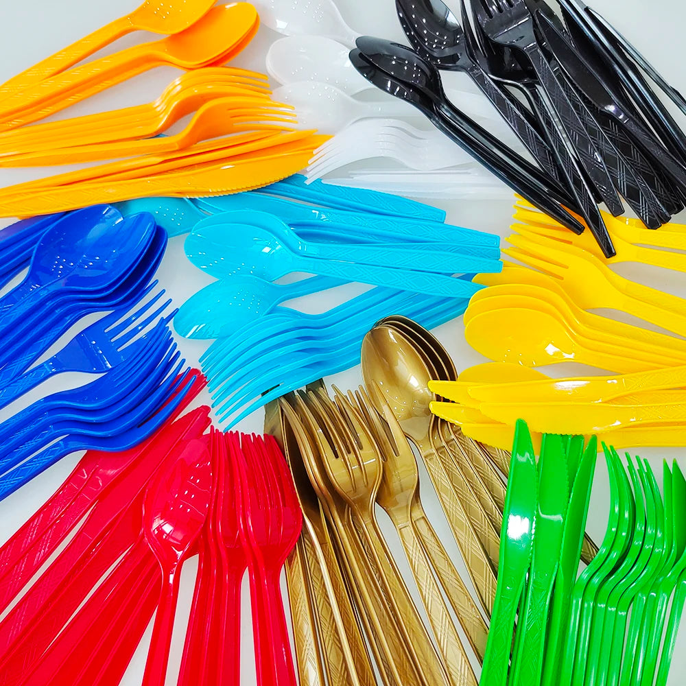 Disposable Knife Fork Spoon Cutlery Set Pink Blue Disposable Tableware Birthday Party Decorations Wedding Baby Shower Supplie