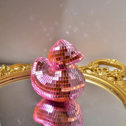 Desktop Disco Mirror Decorative Duck Mirror Glass Home Decor Disco Ball Duck Disco Ornament Disco Decoration Duck Home - Pink