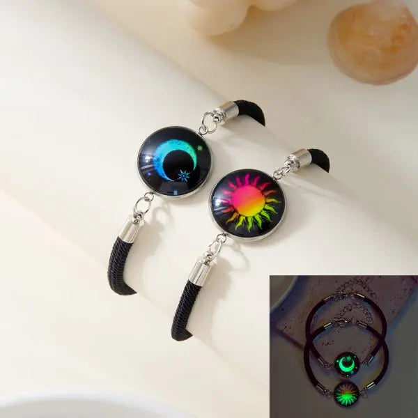 Romantic Luminous Sun Moon Couple Bracelets for Women Men Handmade Braided Rope Matching Bracelet Charms Lover Jewelry Gifts