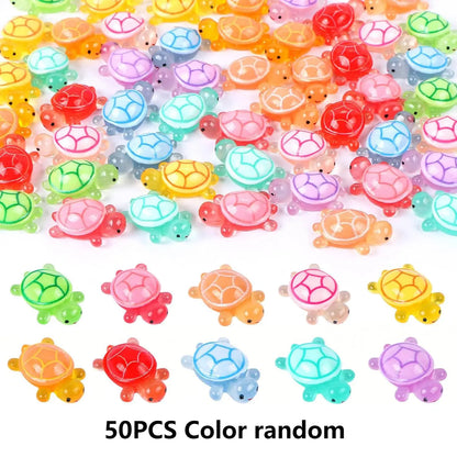 50/100 Pcs Cute Mini Luminous Turtle Ornaments Glowing in The Dark Miniatures Turtle Micro Landscape Home Decor Gift