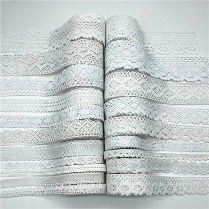 10mm-50mm 2yards White 100%Cotton Lace Ribbon For Apparel Sewing Fabric Trim Cotton Crocheted Lace Ribbon Handmade Accessorie