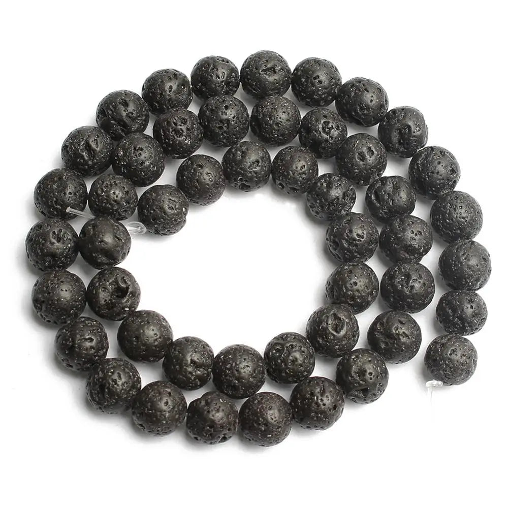 4-14mm Natural Black Volcanic Lava Stone Round Beads 15" Pick Size For Jewelry Making diy Bracelet