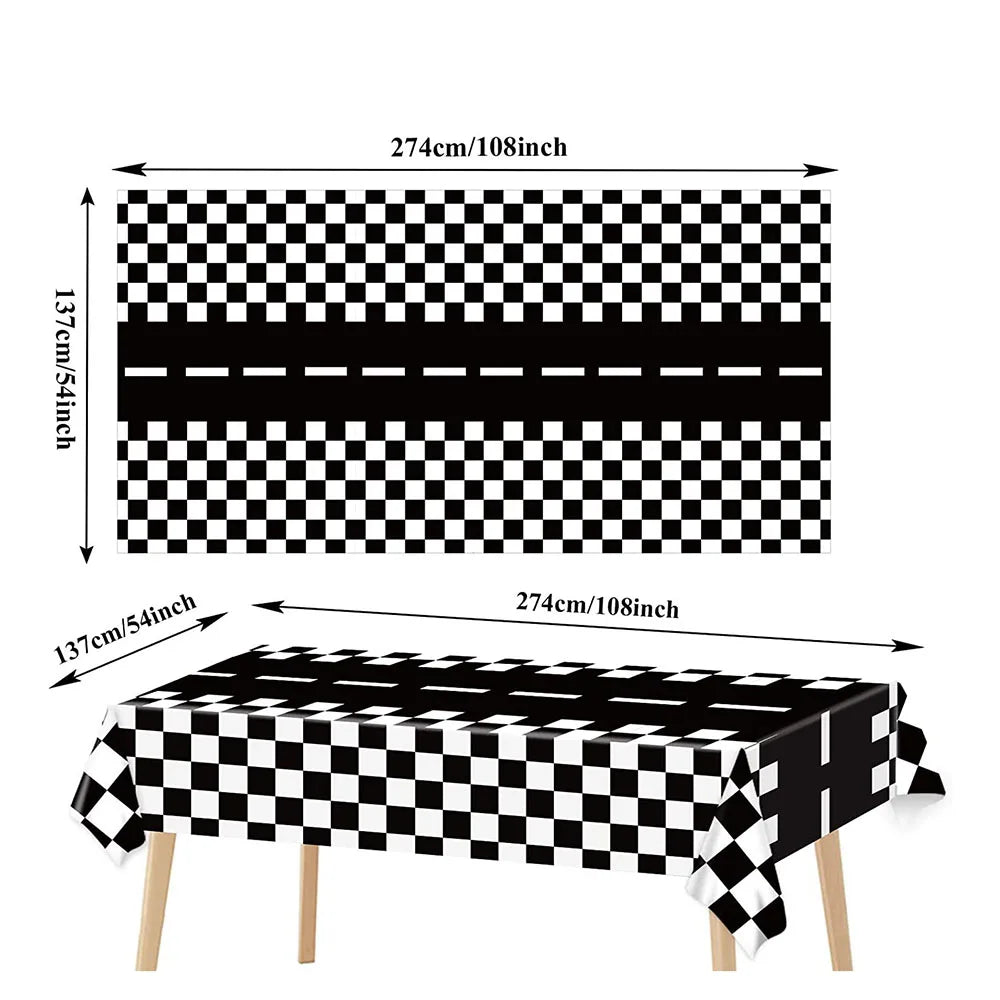 Checkered Race Car Party Black White Checkered Flag Tablecloth Road Tablecloth Racetrack TableCover Racing Birthday Party Dec