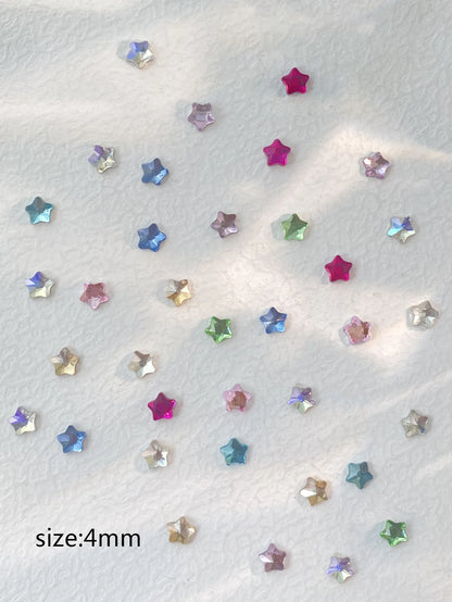 50pcs Mix Color 4MM Star Christmas Korea Style Nail Art Charms 3D Cute 6MM Colorful Star Nail Decoration