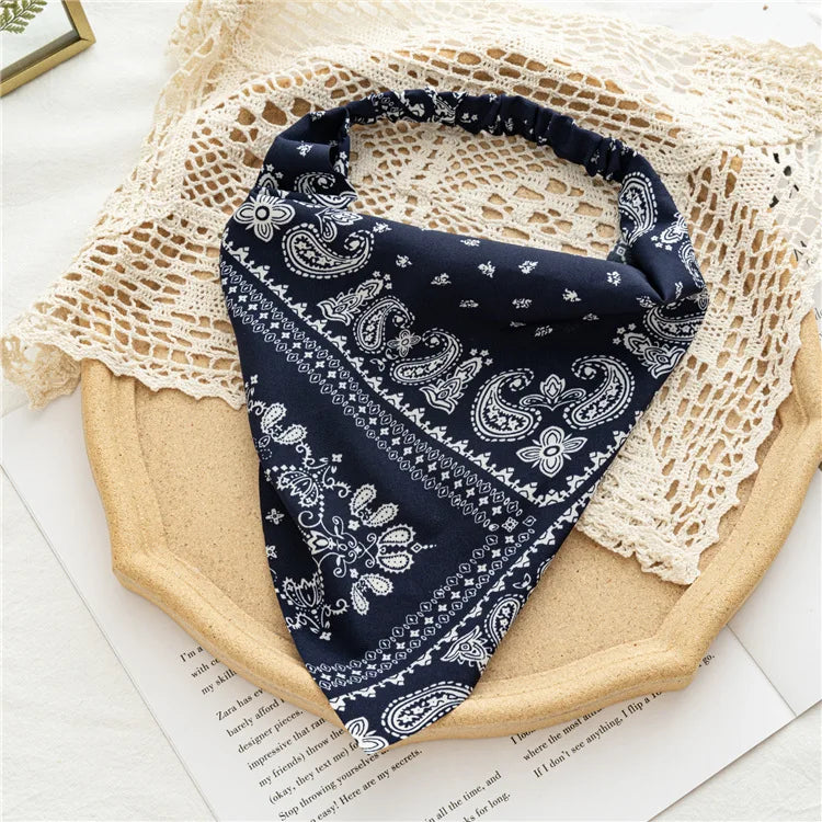 2022 Summer Vintage Print Flower Beach Bandana Hair Scarf Fashion Elastic Rubber Headbands for Women Girl Hair Accessories - 