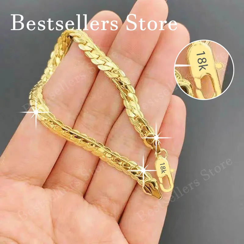 925 Sterling Silver, 18K Gold, 5mm Embossed Bracelet - Fashionable for Men and Women, Charming, Wedding Gifts and Jewelry - S