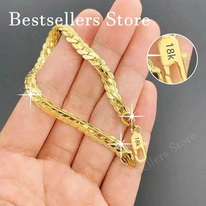 925 Sterling Silver, 18K Gold, 5mm Embossed Bracelet - Fashionable for Men and Women, Charming, Wedding Gifts and Jewelry - S