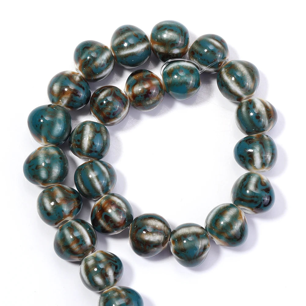 1 Strand Pumpkin Shape Stripe Ceramics Beads Colorful Floral Glaze Beads for Jewelry Making DIY Loose Spacer Beads Accessorie