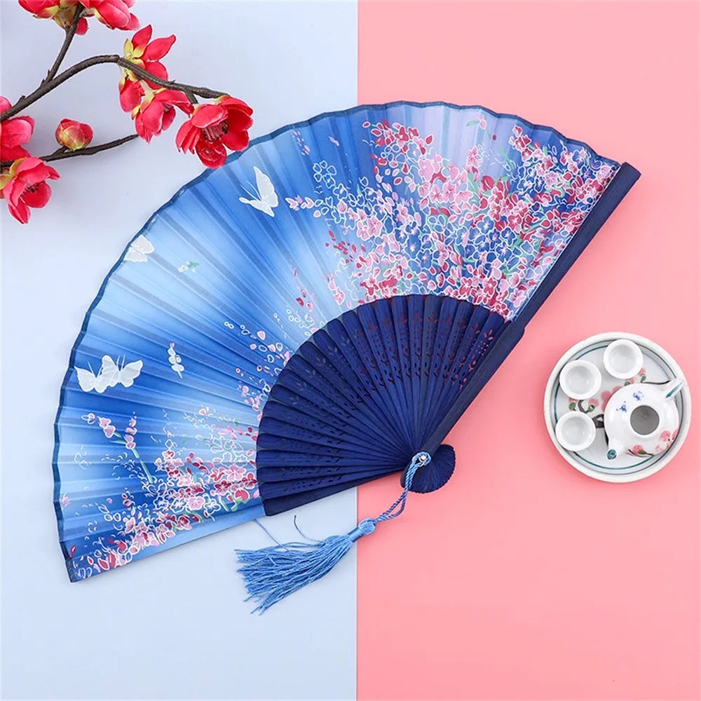 Vintage Silk Folding Hand Fan Chinese Japanese Bamboo Fans Craft Gifts Women Dance Performance Props Home Decoration Ornament