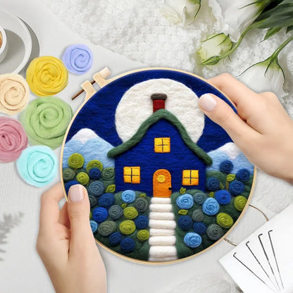 PhotoCustom Diy Felting Kit Wool Felting Painting With Complete Kit House Landscape Wool Needle Felt Picture Kit Felt Craft N