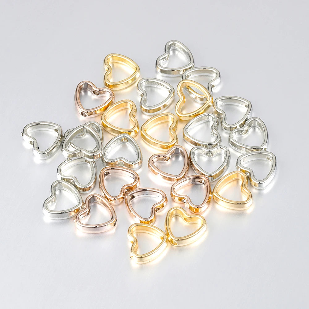 50pcs Heart Frame Wrapped Bead Double Stright Hole Spacers Loose Beads for Jewelry Making DIY Findings