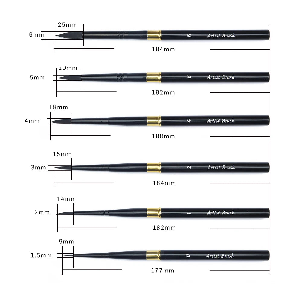 SeamiArt 6pcs/Set With Portable Pu Brush Bag DivIsible Short Holder Watercolor Journal Paint Brush for Art Supplies