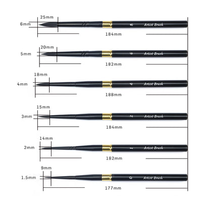 SeamiArt 6pcs/Set With Portable Pu Brush Bag DivIsible Short Holder Watercolor Journal Paint Brush for Art Supplies