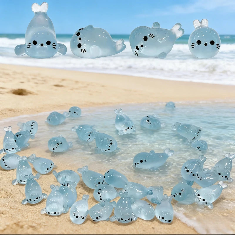 10/20/100-PCS Glow-in-the-Dark Mini Seal Figurines, Resin Marine Animal Miniatures, Adult DIY Handmade Home Decor Accessories