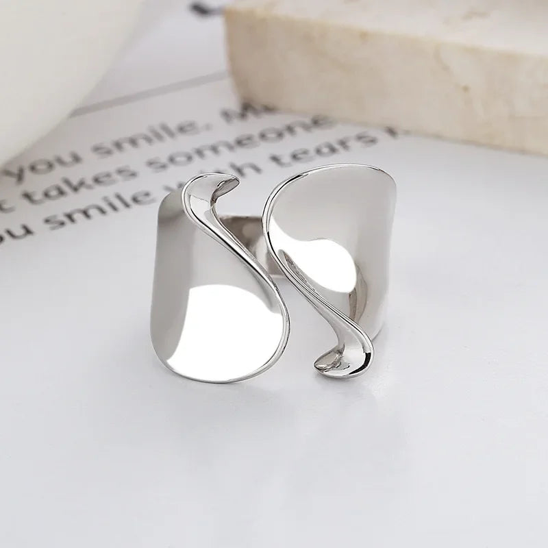 925 Sterling Silver Rings for Women Couple Minimalist Handmade Simple Big Open Ring Party Prevent Allergy Jewelry Holiday Gif