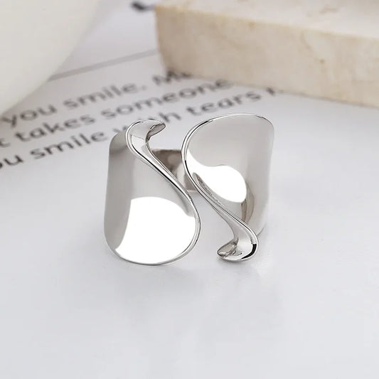 925 Sterling Silver Rings for Women Couple Minimalist Handmade Simple Big Open Ring Party Prevent Allergy Jewelry Holiday Gif