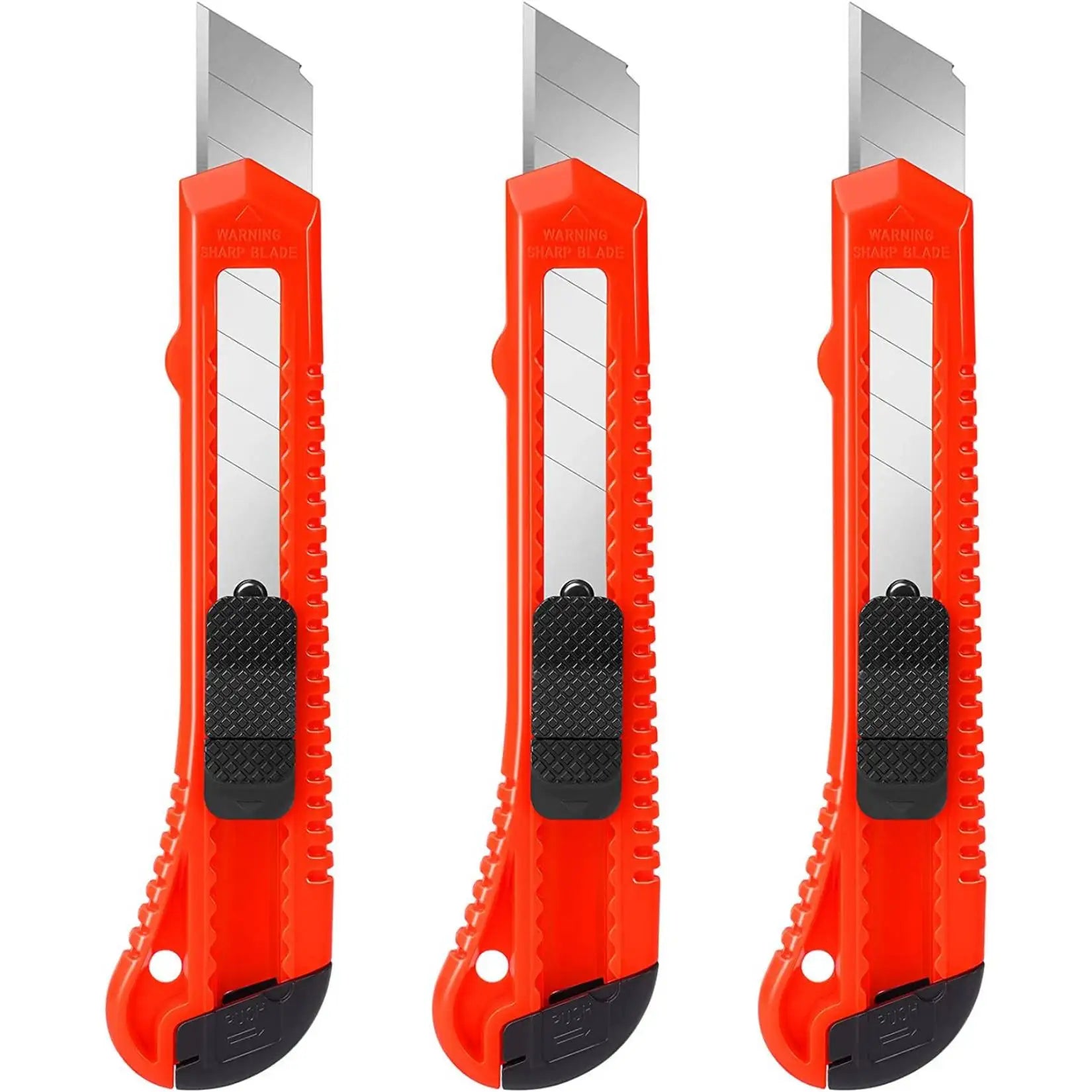 3 Pack Utility Knife Box Cutter Retractable, Compact Box Knife for Cartons, Cardboard and Boxes, with 10 Piece 18mm Wider - 3