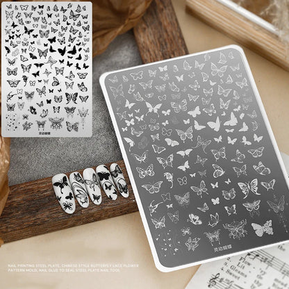 Elegant Grid Nail Stamping Plates 10*15cm Plus Size Plaid Line Stripe Butterfly Flower Design Nail Art Plates DIY Printing To