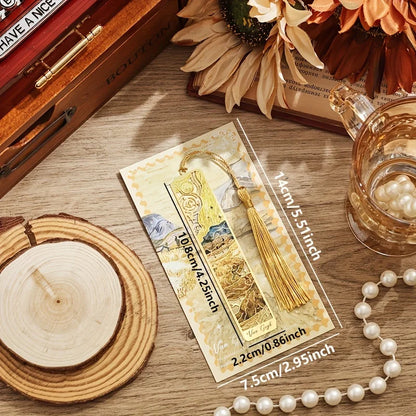 12 pcs Vintage Painting Metal Bookmark Hollow Long Tassel Bookmark Students Reading Tool For Book Lovers Friends Office Schoo