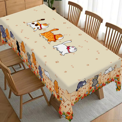 1 Piece of Cute Cat Round Tablecloth, 5 Sizes Available, Cute Cartoon Cat Pattern Printed Desk Tablecloth, Edge Embossing Pro
