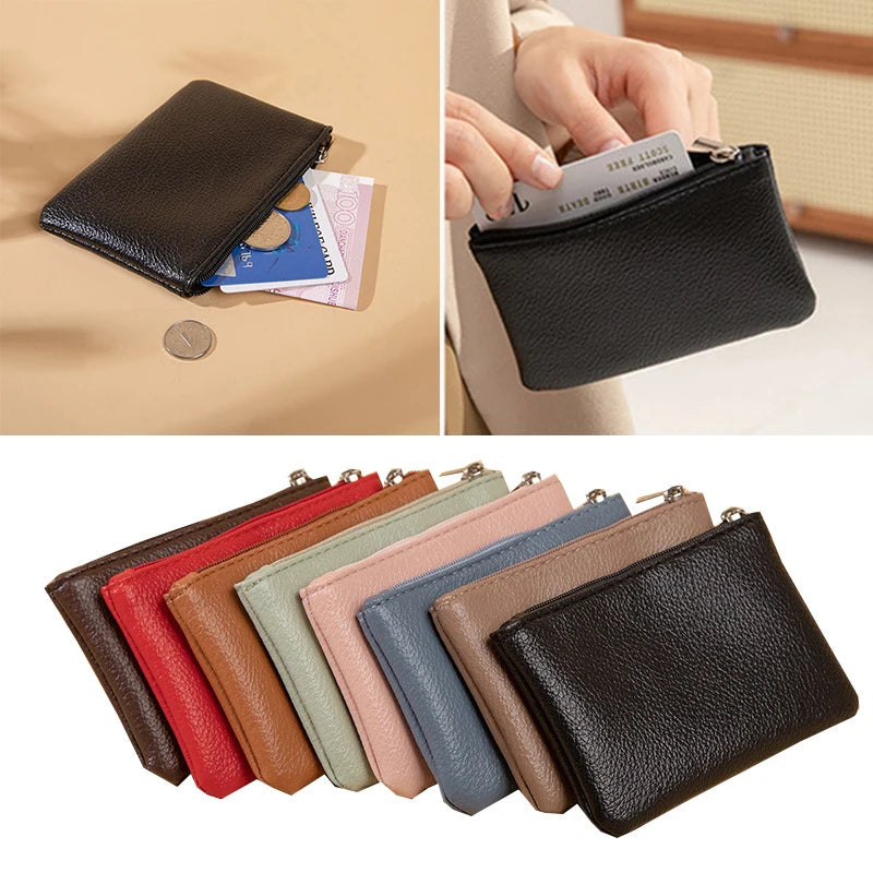 Women PU Leather Coin Purse Retro Litchi Pattern Zipper Pouch Mini Change Purses Unisex Solid Wallets Card Holder Storage Bag