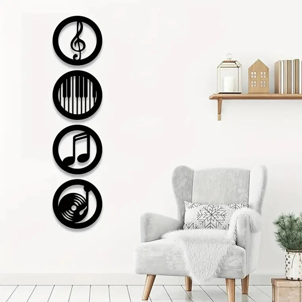 4 Pcs Wood Wall Art Decor, Musical Note, Piano Silhouette, Gifts for Music Lovers, Birthday Presents for KTV, Recording Studi