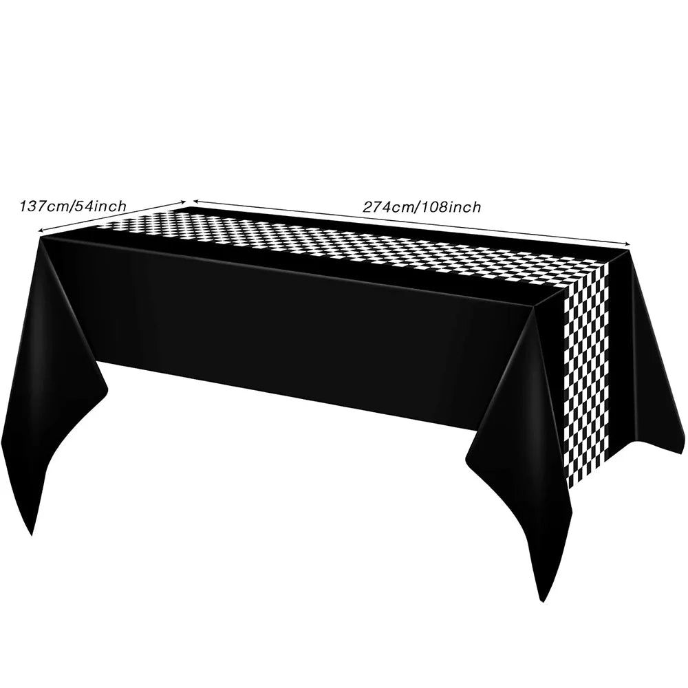 Checkered Race Car Party Black White Checkered Flag Tablecloth Road Tablecloth Racetrack TableCover Racing Birthday Party Dec