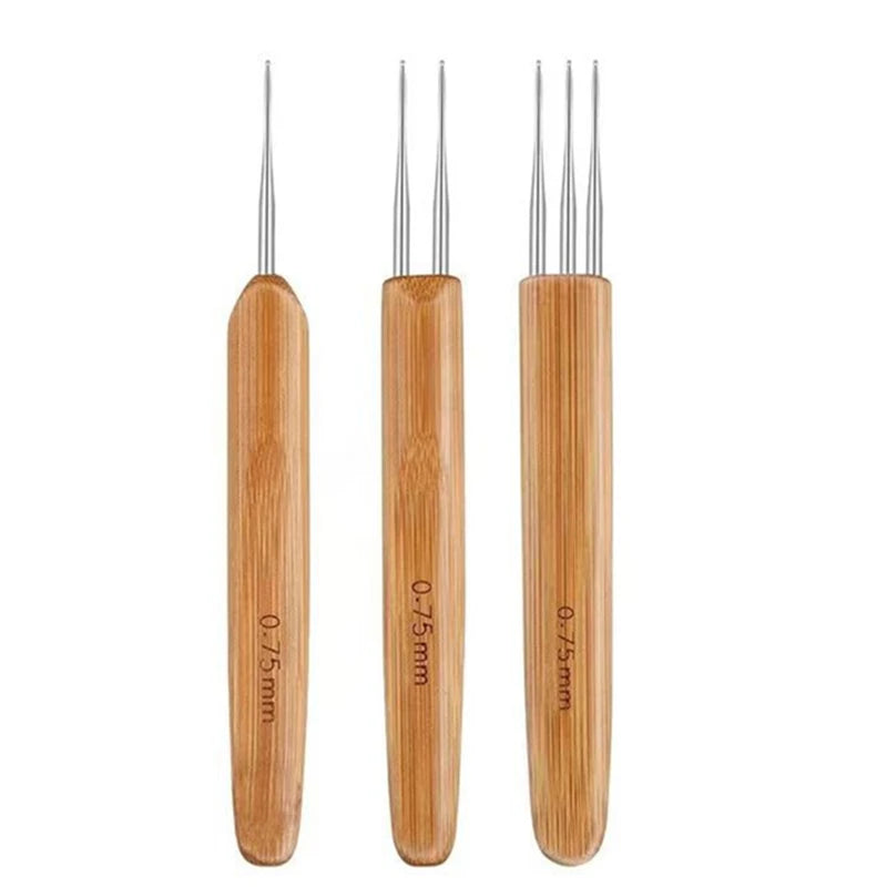 1Pc 0.5mm/0.75mm Dreadlock Crochet Hook Wood Crochet Needles Hair Dreadlocks Tool for Braid Craft - 0.75mm 3PCS One Set