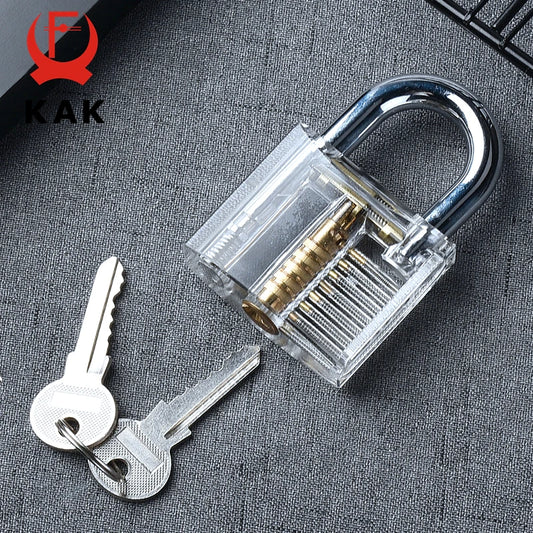 KAK Transparent Practice Padlock with Keys 80x50mm DIY Visible Lock Pick Tools Cutaway Practice Padlock Training Locksmith To