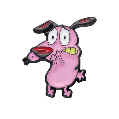 Cartoon Courage Cowardly Dog Brooch Enamel Pins Cute Pink Animal Dog Brooches Clothes Lapel Badges Jewelry Gift for Kids Frie