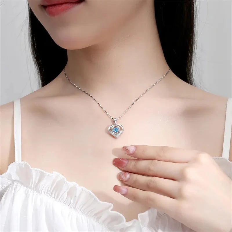925 Sterling Silver Heart Shaped Necklace Bracelet Set for Women Vintage Korean Blue Crystal Bracelets Jewelry Set Party Jewe