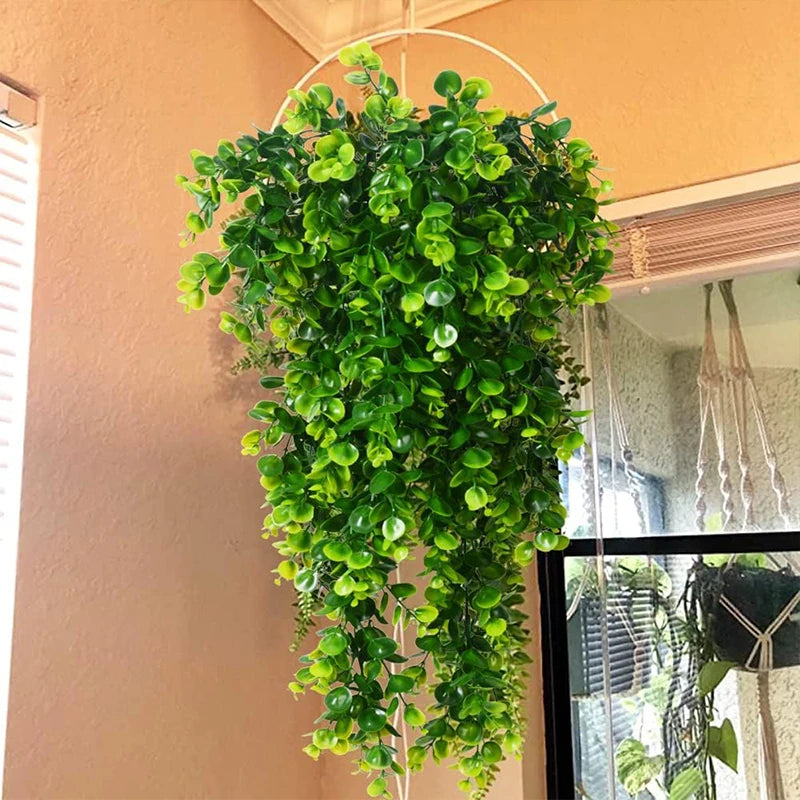 Artificial Hanging Plants Faux Eucalyptus Leaf Greenery Vine Outdoor UV Resistant Plastic Plants for DIY Home Wedding Decorat